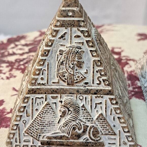 Set of 2 Stone *faux* Egyptian Pyramid Statues for Decor Gold/White Color - Picture 2 of 11